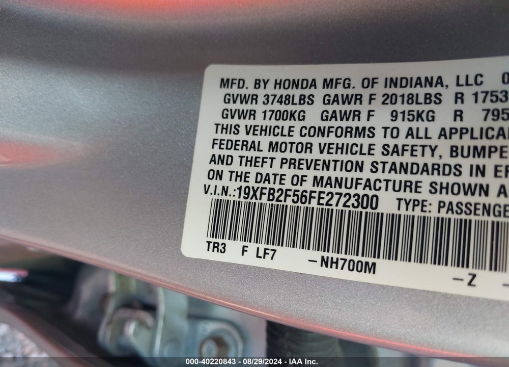 2015 HONDA CIVIC LX VIN: 19XFB2F56FE272300