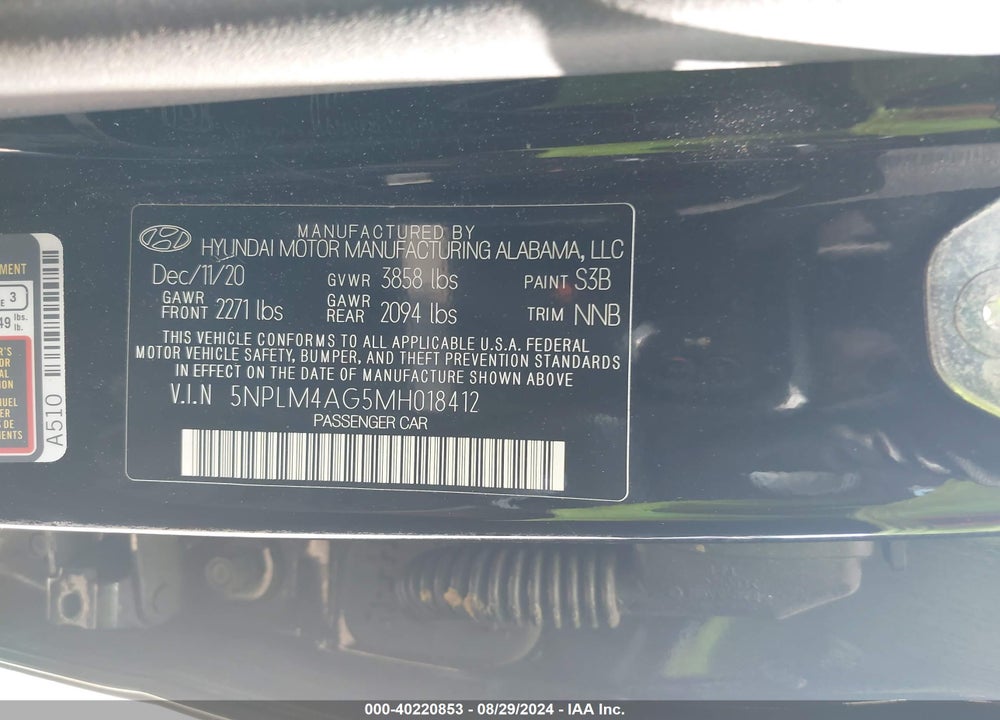 2021 HYUNDAI ELANTRA SEL VIN: 5NPLM4AG5MH018412