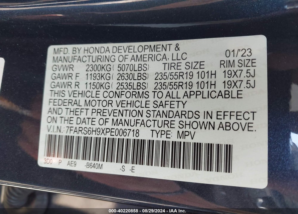 2023 HONDA CR-V HYBRID SPORT TOURING VIN: 7FARS6H9XPE006718