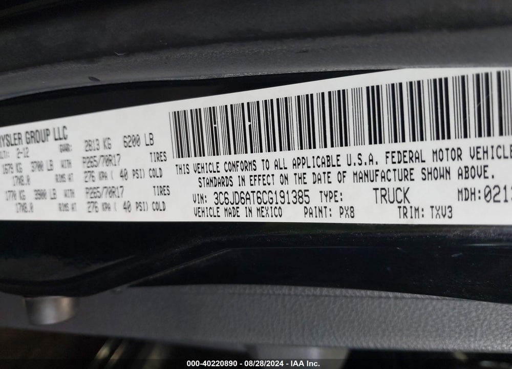 2012 RAM 1500 ST VIN: 3C6JD6AT6CG191385