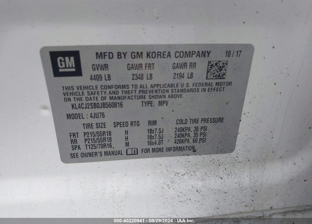 2018 BUICK ENCORE VIN: KL4CJ2SB0JB560816