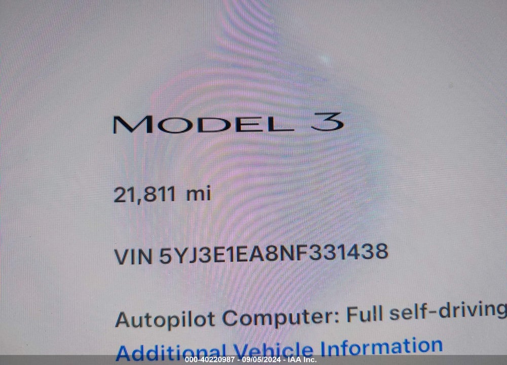 2022 TESLA MODEL 3 REAR-WHEEL DRIVE VIN: 5YJ3E1EA8NF331438