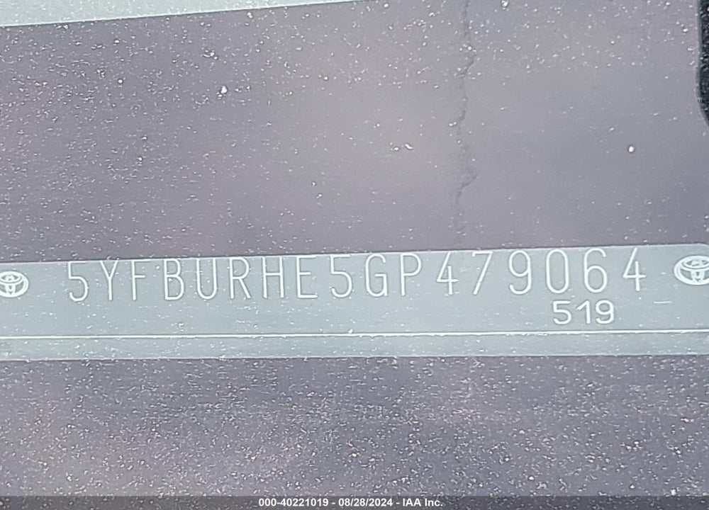 2016 TOYOTA COROLLA S PLUS VIN: 5YFBURHE5GP479064