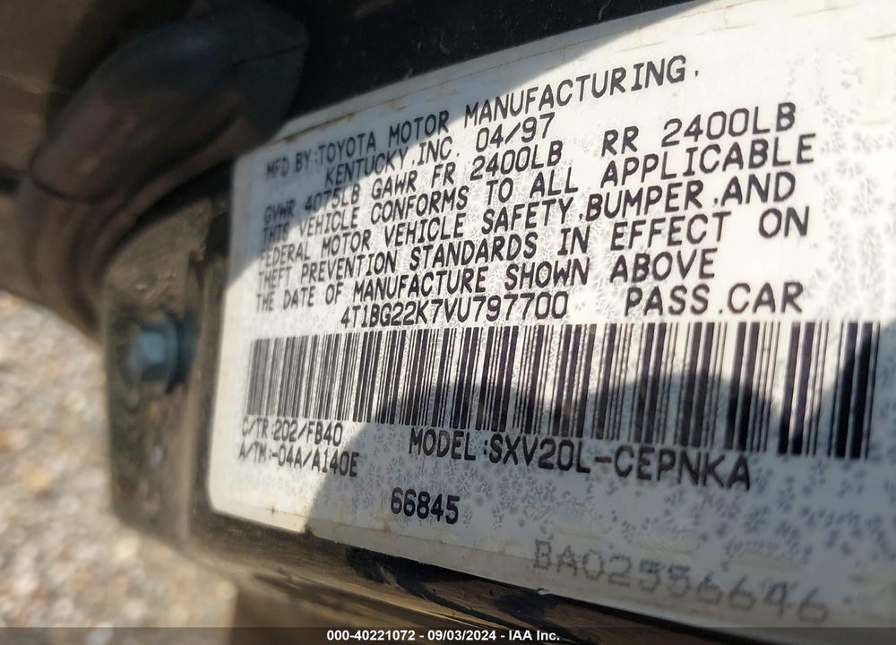 1997 TOYOTA CAMRY LE VIN: 4T1BG22K7VU797700