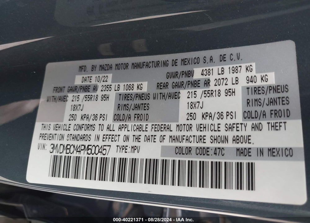 2023 MAZDA CX-30 2.5 S CARBON EDITION VIN: 3MVDMBCM4PM500457