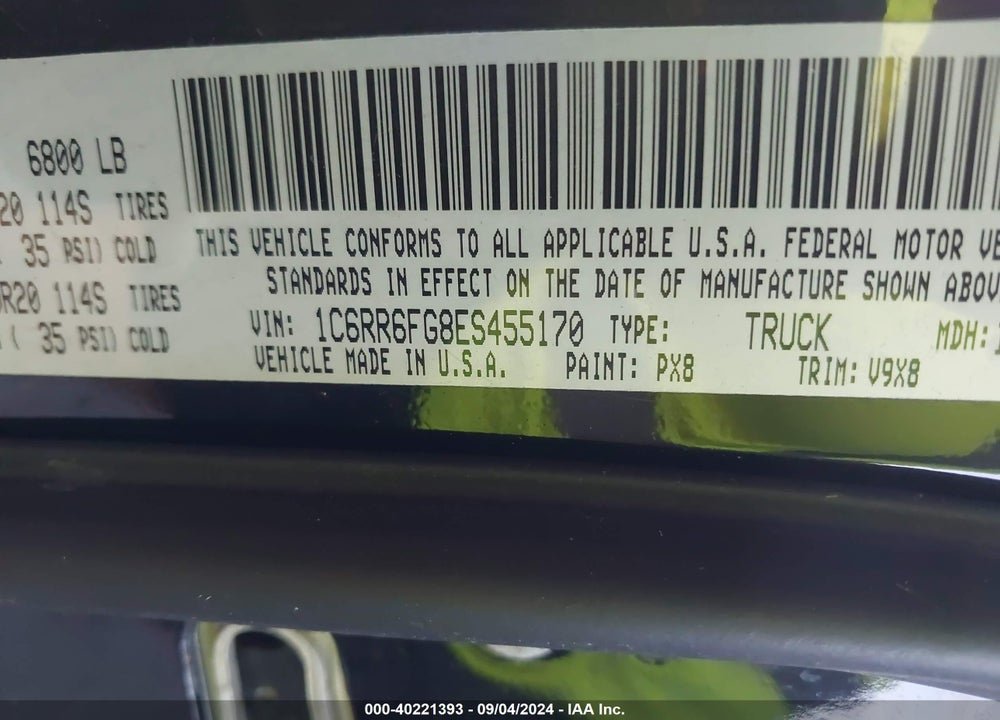2014 RAM 1500 VIN: 1C6RR6FG8ES455170