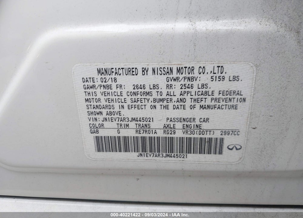 2018 INFINITI Q50 3.0T LUXE VIN: JN1EV7AR3JM445021