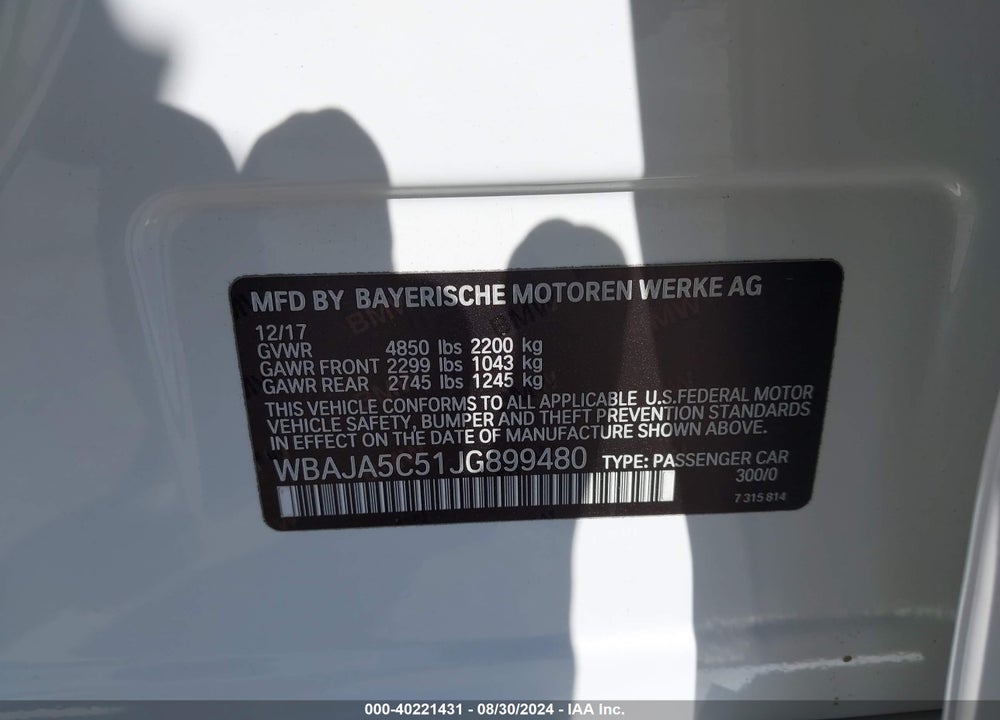 2018 BMW 530I VIN: WBAJA5C51JG899480