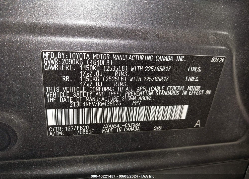 2024 TOYOTA RAV4 LE VIN: 2T3F1RFV7RW439025