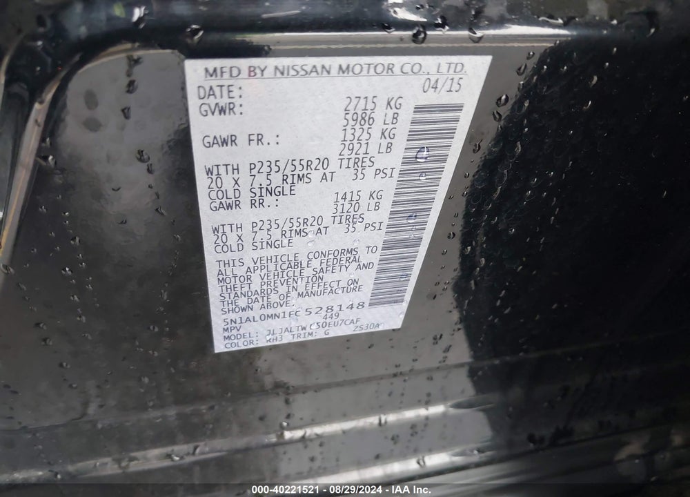 2015 INFINITI QX60 VIN: 5N1AL0MN1FC528148