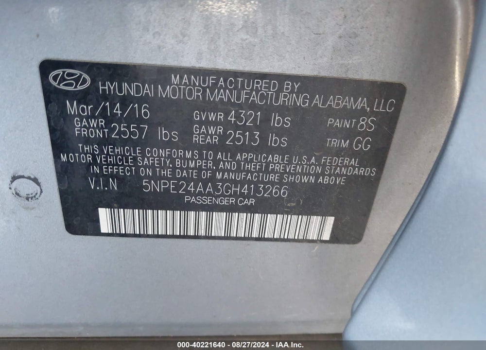 2016 HYUNDAI SONATA ECO VIN: 5NPE24AA3GH413266