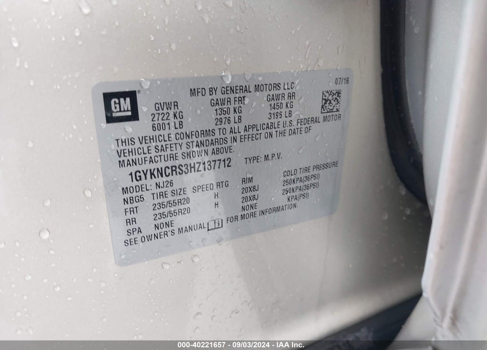2017 CADILLAC XT5 PREMIUM LUXURY VIN: 1GYKNCRS3HZ137712