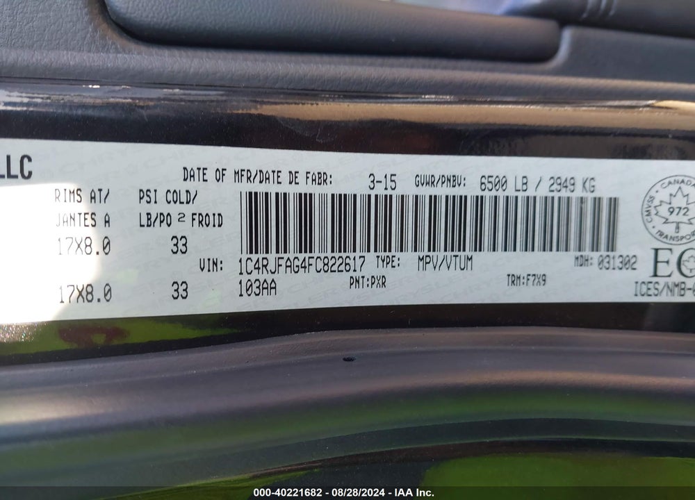 2015 JEEP GRAND CHEROKEE LAREDO VIN: 1C4RJFAG4FC822617