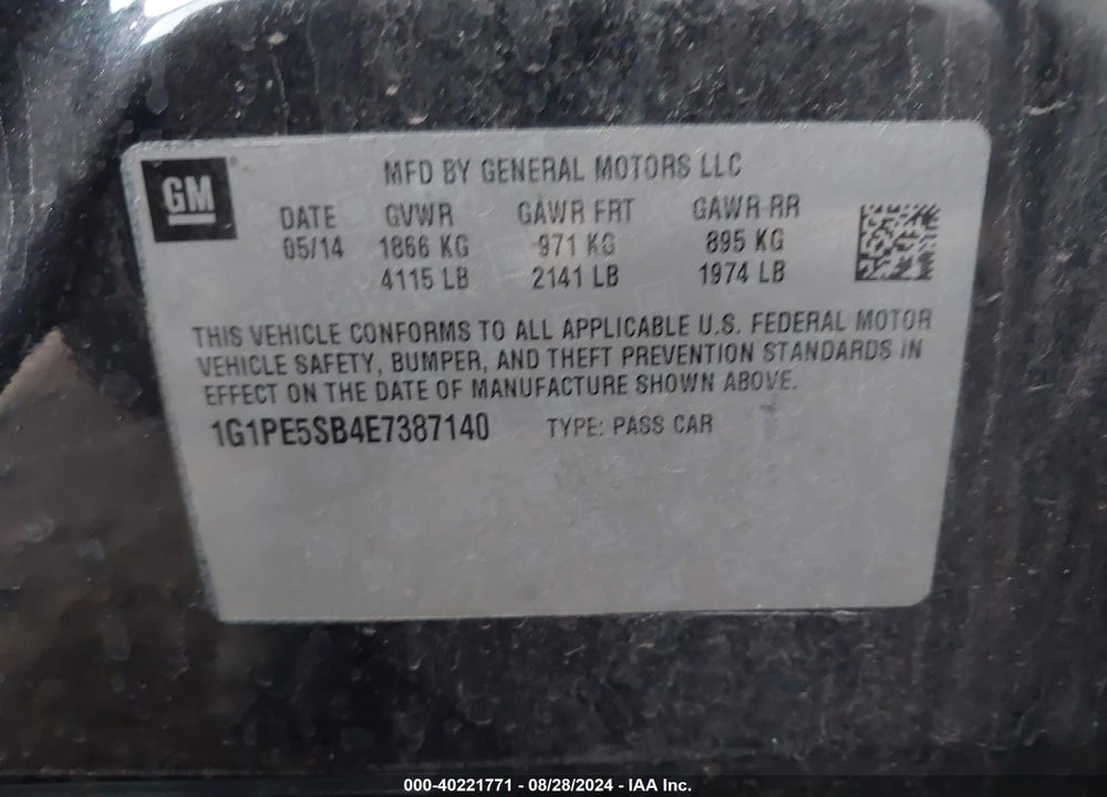 2014 CHEVROLET CRUZE 2LT AUTO VIN: 1G1PE5SB4E7387140
