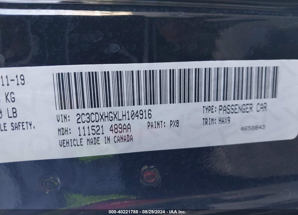 2020 DODGE CHARGER GT RWD VIN: 2C3CDXHGXLH104916
