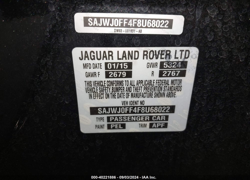 2015 JAGUAR XF 3.0 PORTFOLIO/3.0 SPORT VIN: SAJWJ0FF4F8U68022