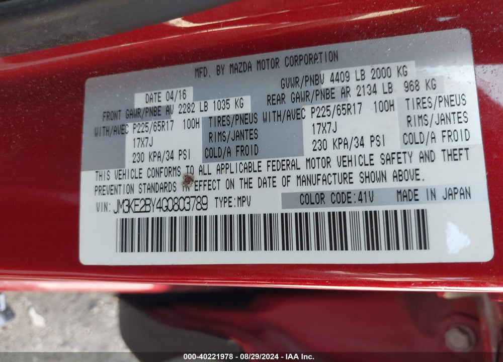 2016 MAZDA CX-5 SPORT VIN: JM3KE2BY4G0803789