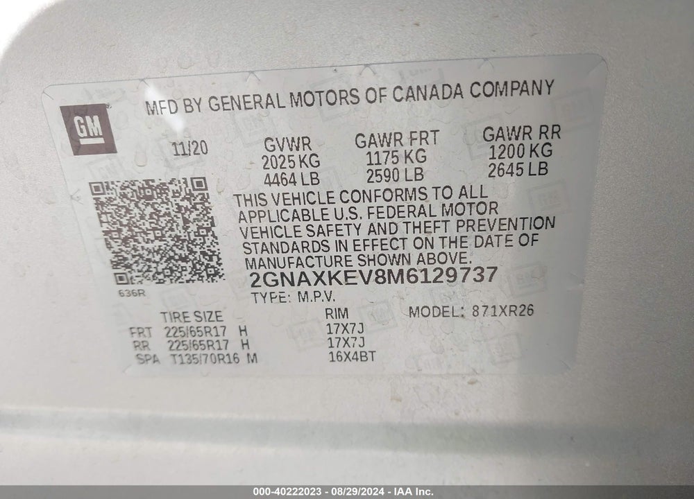 2021 CHEVROLET EQUINOX FWD LT VIN: 2GNAXKEV8M6129737