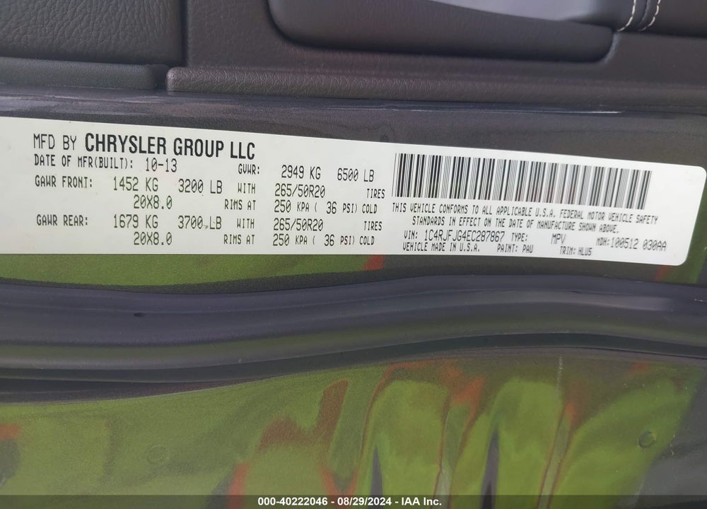 2014 JEEP GRAND CHEROKEE SUMMIT VIN: 1C4RJFJG4EC287867