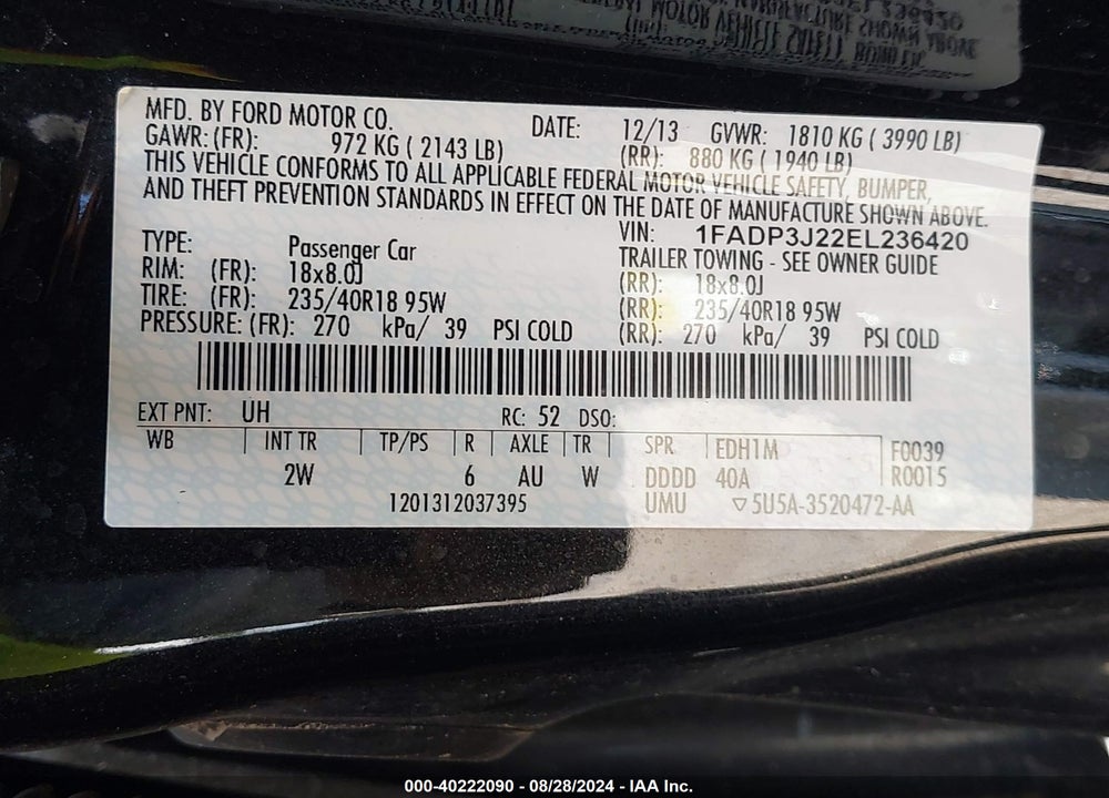 2014 FORD FOCUS TITANIUM VIN: 1FADP3J22EL236420
