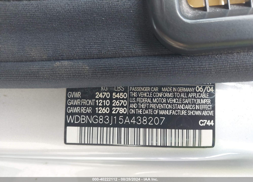 2005 MERCEDES-BENZ S 430 4MATIC VIN: WDBNG83J15A438207