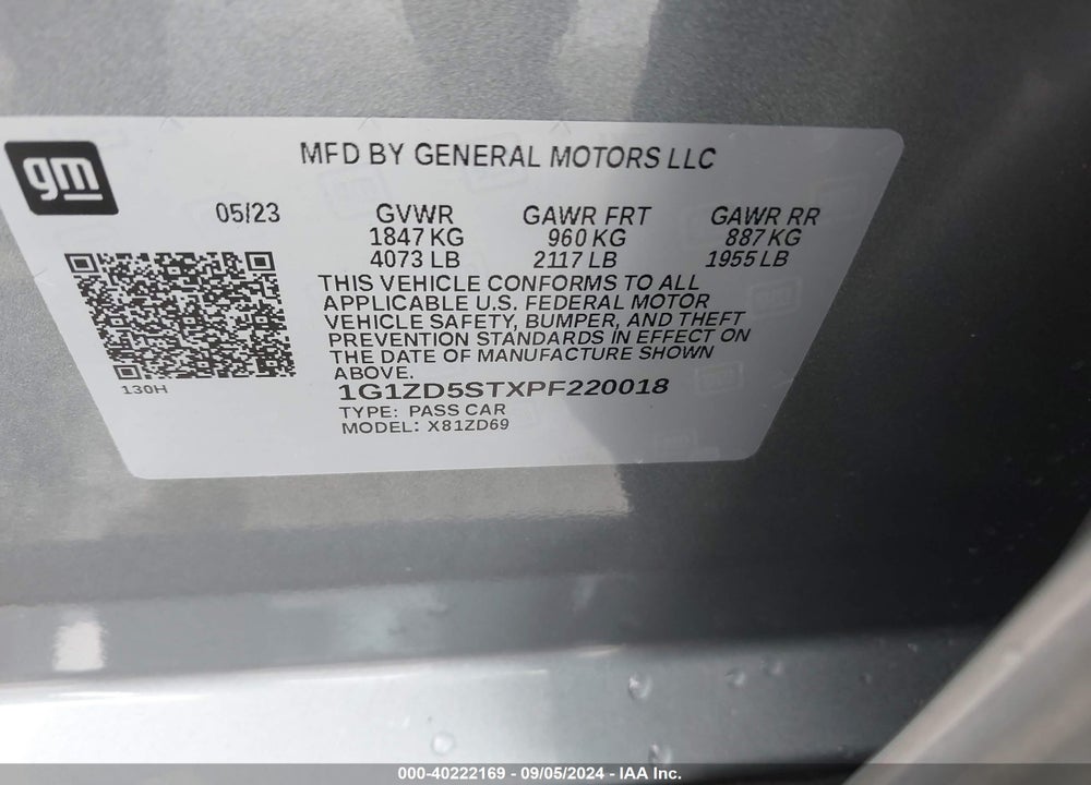 2023 CHEVROLET MALIBU FWD 1LT VIN: 1G1ZD5STXPF220018