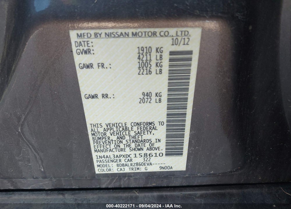 2013 NISSAN ALTIMA VIN: 1N4AL3APXDC158610