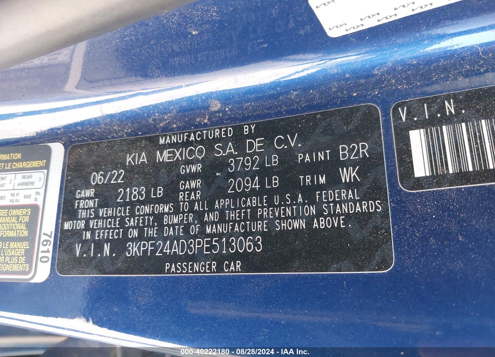 2023 KIA FORTE VIN: 3KPF24AD3PE513063