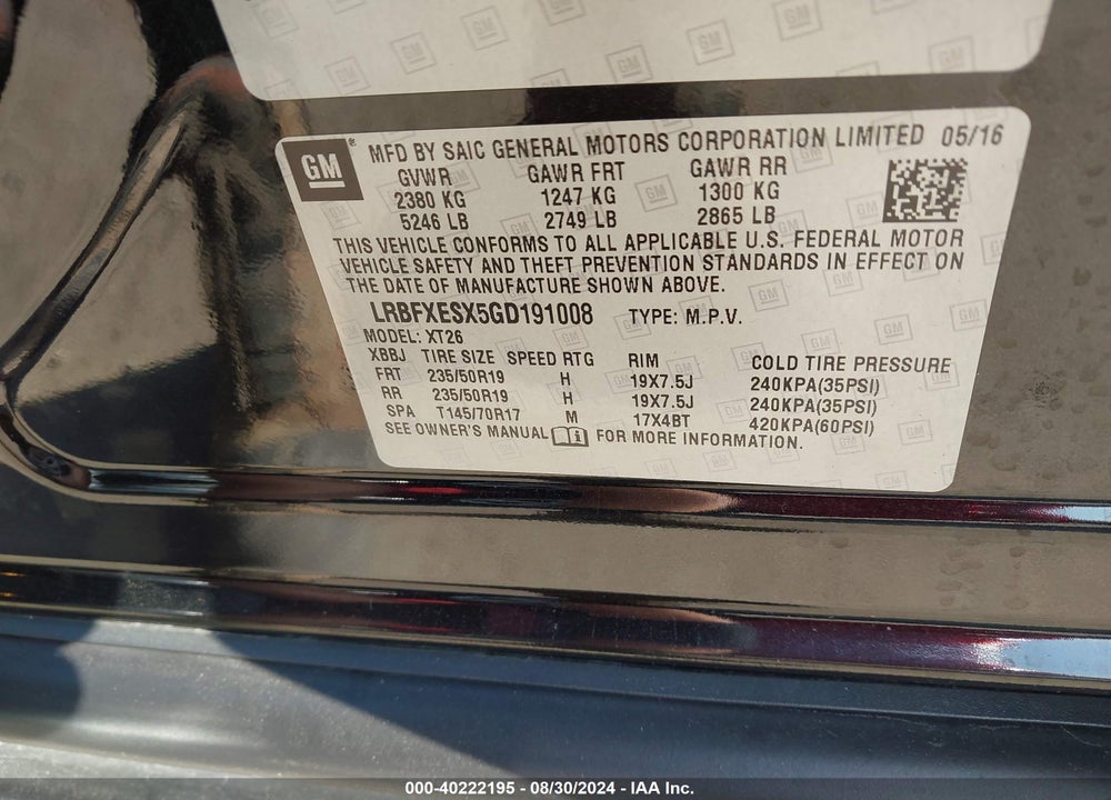 2016 BUICK ENVISION PREMIUM I VIN: LRBFXESX5GD191008
