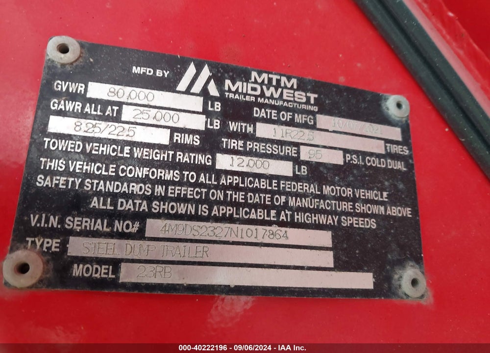 2022 TRAILER MTM SEMI DUMP VIN: 4M9DS2327N1017864