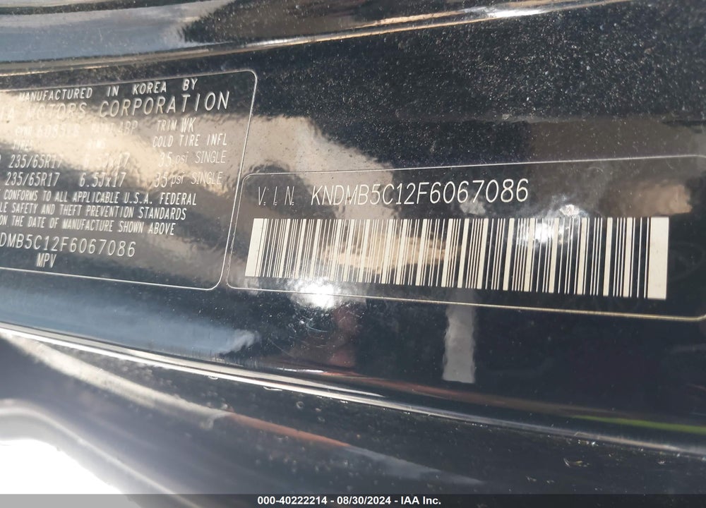 2015 KIA SEDONA LX VIN: KNDMB5C12F6067086