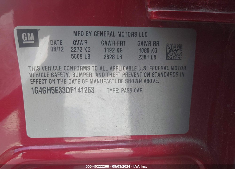 2013 BUICK LACROSSE PREMIUM 2 GROUP VIN: 1G4GH5E33DF141263