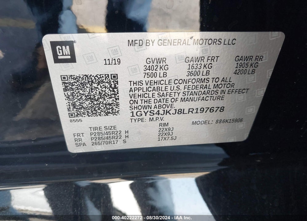 2020 CADILLAC ESCALADE ESV 4WD PREMIUM LUXURY VIN: 1GYS4JKJ8LR197678