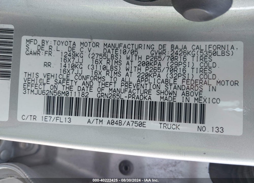 2006 TOYOTA TACOMA PRERUNNER V6 VIN: 3TMJU62N56M011182