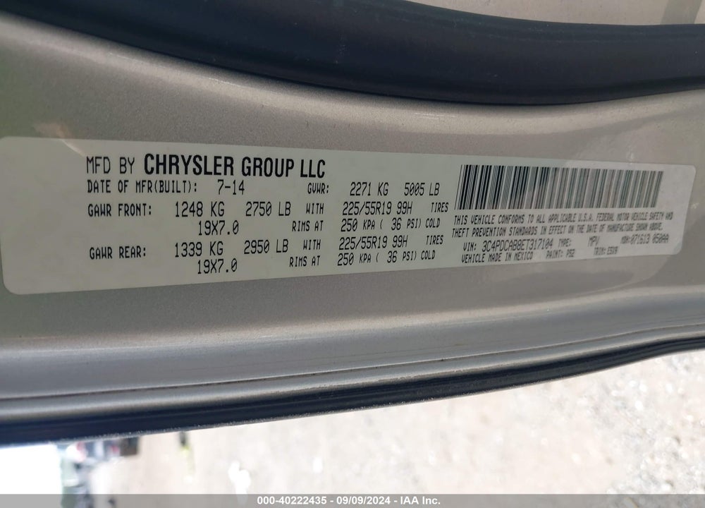 2014 DODGE JOURNEY SE VIN: 3C4PDCAB8ET317104