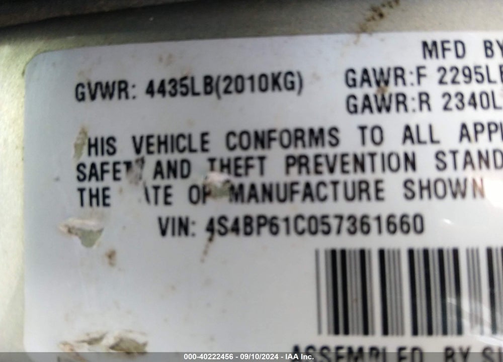 2005 SUBARU OUTBACK 2.5I VIN: 4S4BP61C057361660