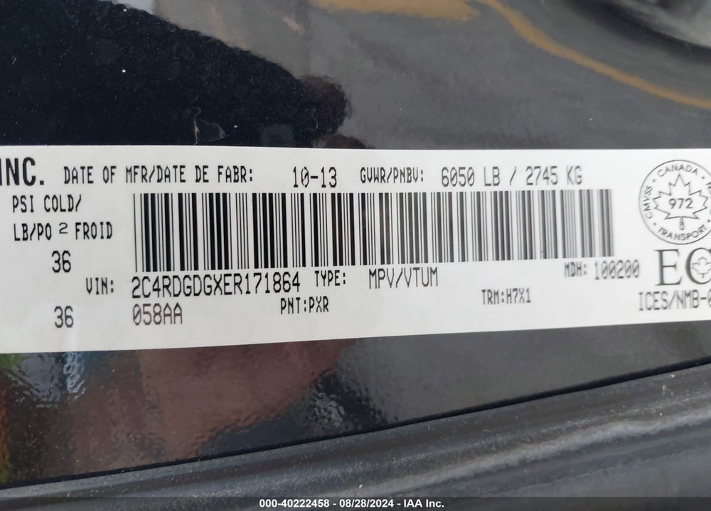 2014 DODGE GRAND CARAVAN CREW VIN: 2C4RDGDGXER171864