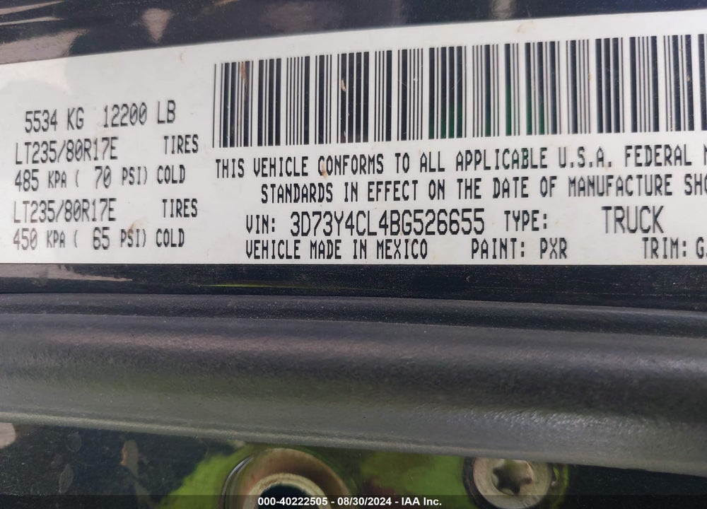 2011 RAM 3500 LAIE VIN: 3D73Y4CL4BG526655