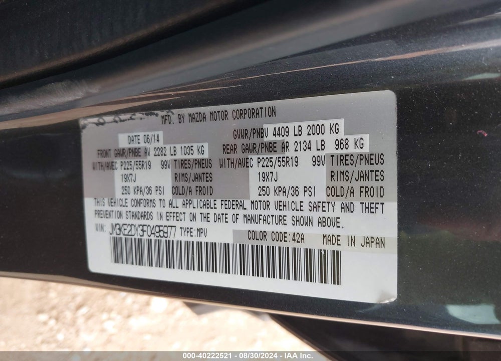 2015 MAZDA CX-5 GRAND TOURING VIN: JM3KE2DY3F0495977