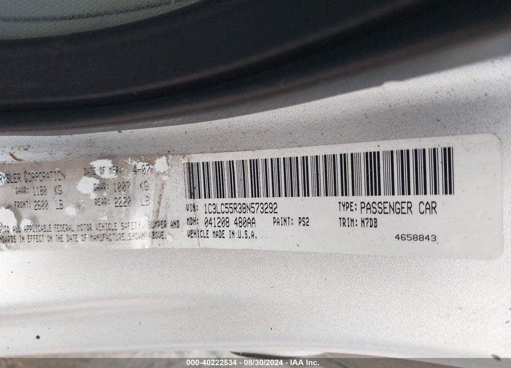2008 CHRYSLER SEBRING TOURING VIN: 1C3LC55R38N573292