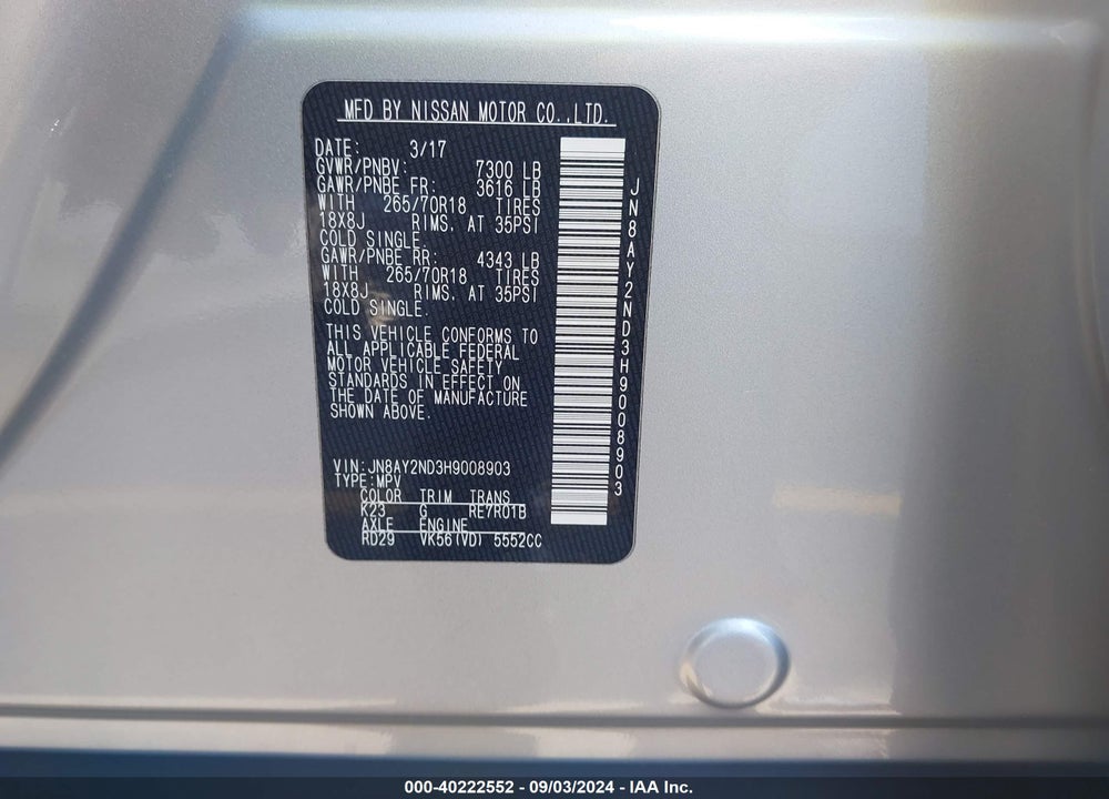 2017 NISSAN ARMADA SV VIN: JN8AY2ND3H9008903