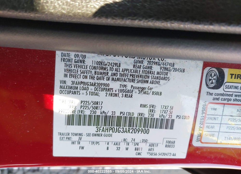 2010 FORD FUSION SEL VIN: 3FAHP0JG3AR209900