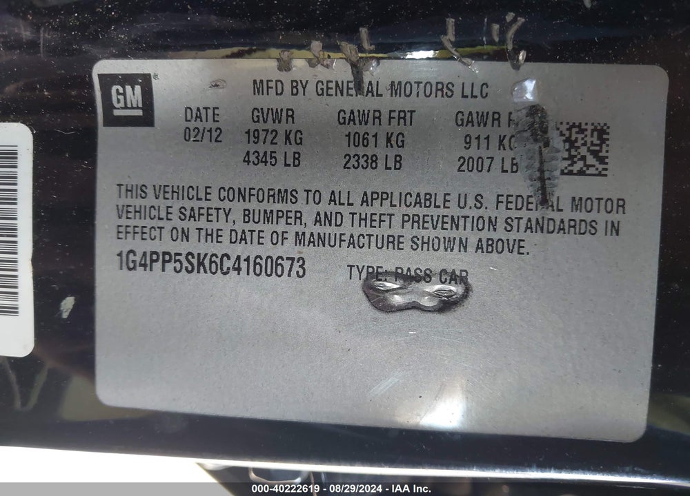 2012 BUICK VERANO VIN: 1G4PP5SK6C4160673