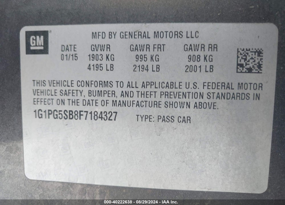 2015 CHEVROLET CRUZE LTZ VIN: 1G1PG5SB8F7184327