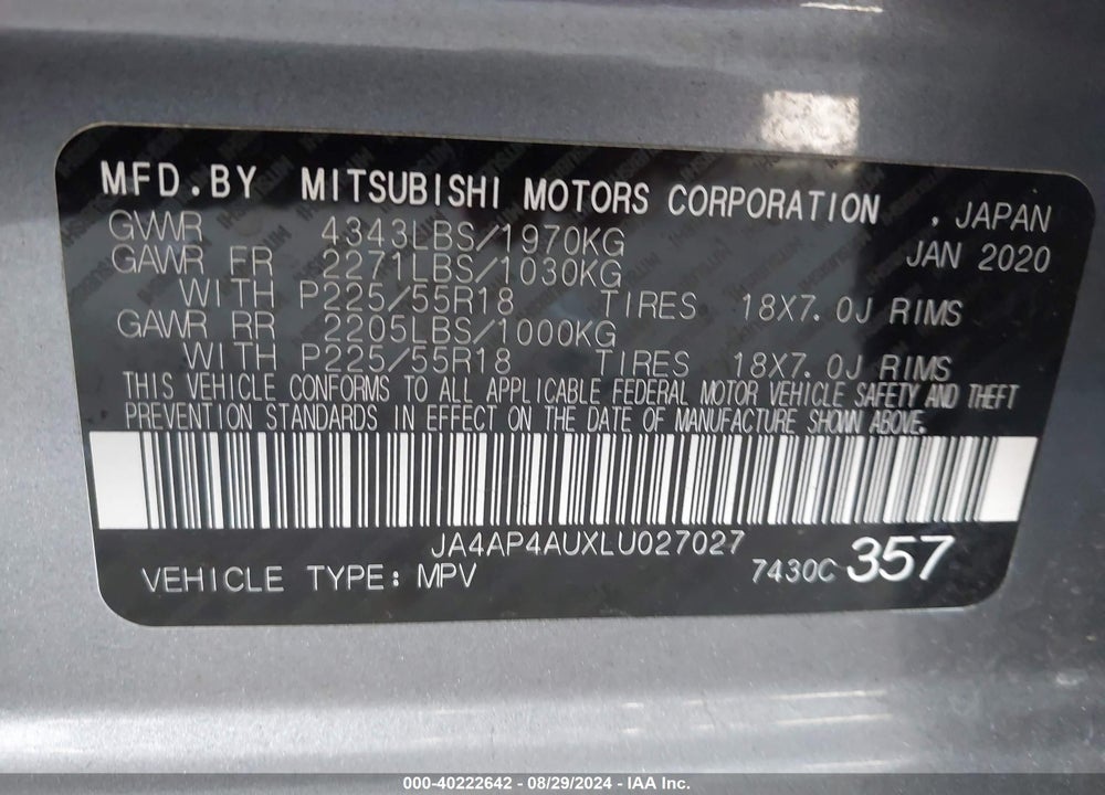 2020 MITSUBISHI OUTLANDER SPORT 2.0 SE VIN: JA4AP4AUXLU027027