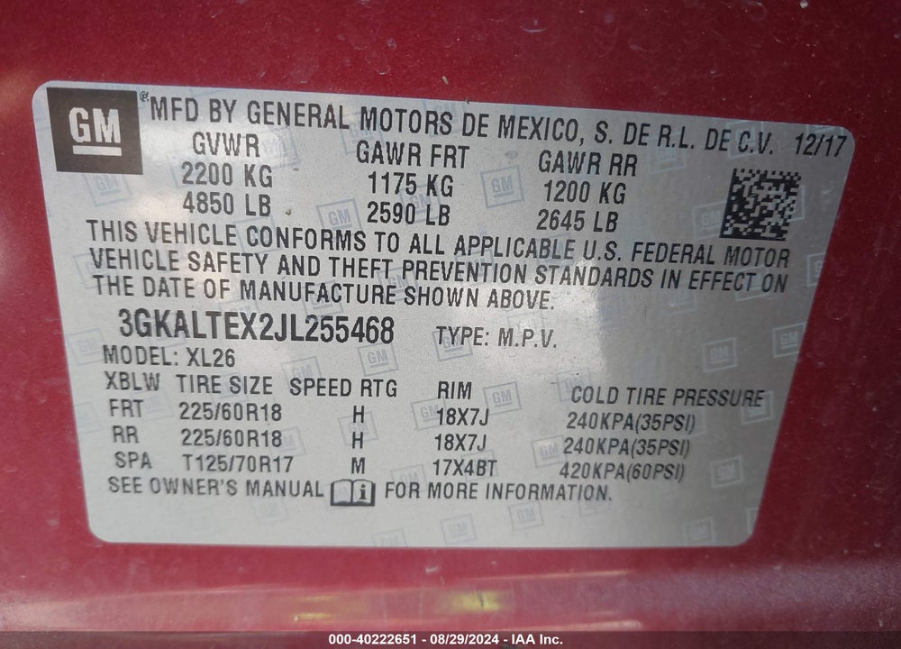 2018 GMC TERRAIN SLE VIN: 3GKALTEX2JL255468