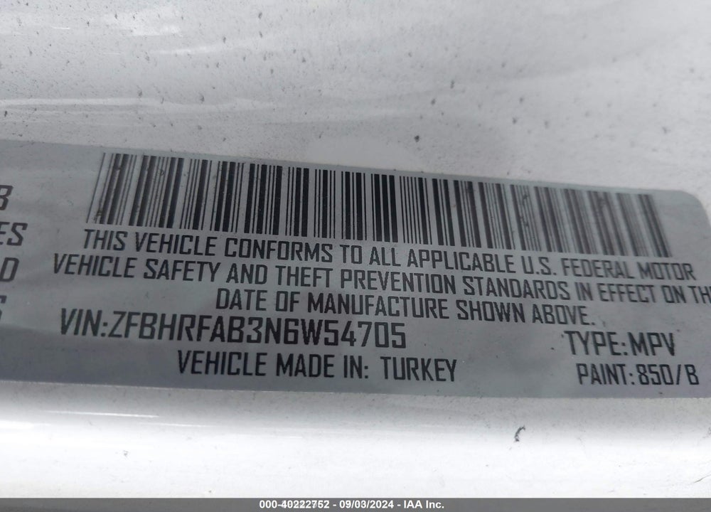 2022 RAM PROMASTER CITY CARGO VAN VIN: ZFBHRFAB3N6W54705