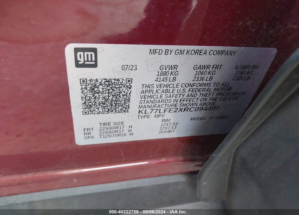 2024 CHEVROLET TRAX VIN: KL77LFE2XRC094495
