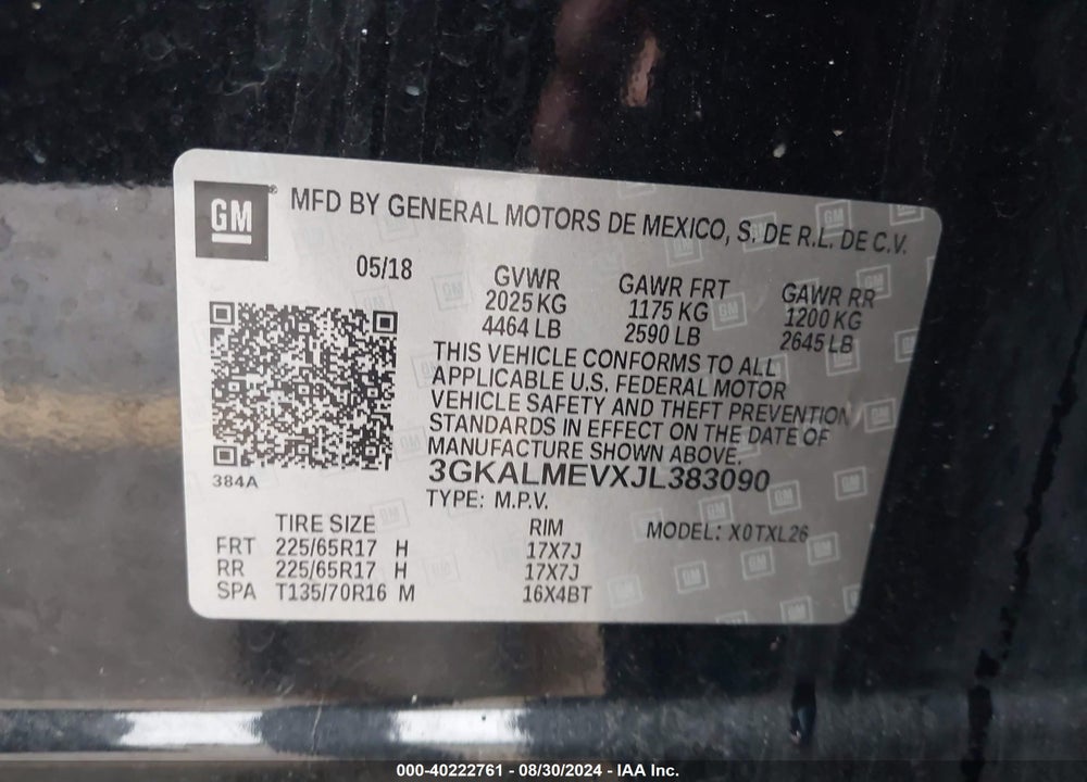 2018 GMC TERRAIN SLE VIN: 3GKALMEVXJL383090