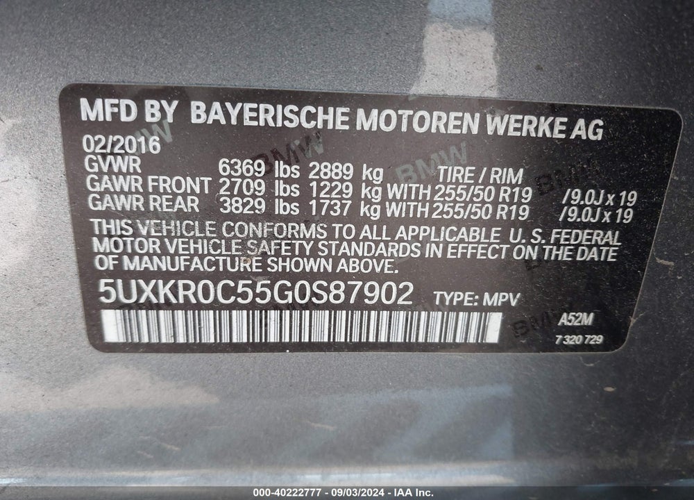 2016 BMW X5 XDRIVE35I VIN: 5UXKR0C55G0S87902